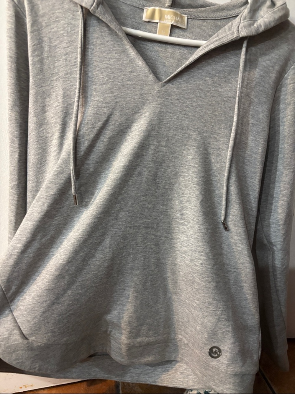 Michael Kors Heather Gray Hooded V-Neck Pullover